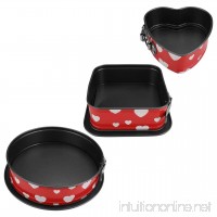 WarmHut 3Pcs High Leakproof Base Mini Springform Pans 4/5/7 Mini Nonstick Cheesecake Mold Set with Removable Bottom Heart Square Round Shaped (Red Heart) - B0797W41SR